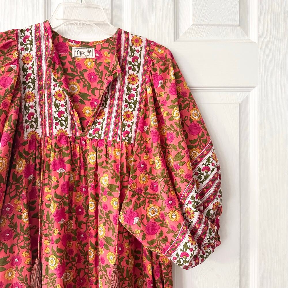 Mille Resort & Travel Passionfruit Saffron Midi Dress Orange Floral Print Medium - Picture 4 of 11